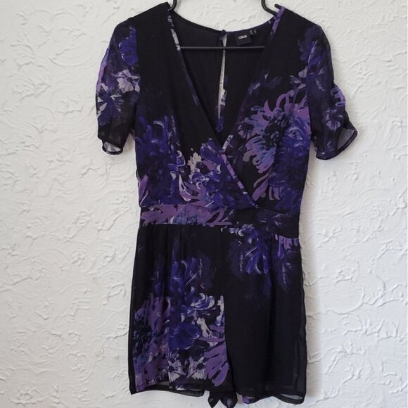 Asos Black Floral Short Sleeve Romper - Picture 4 of 9